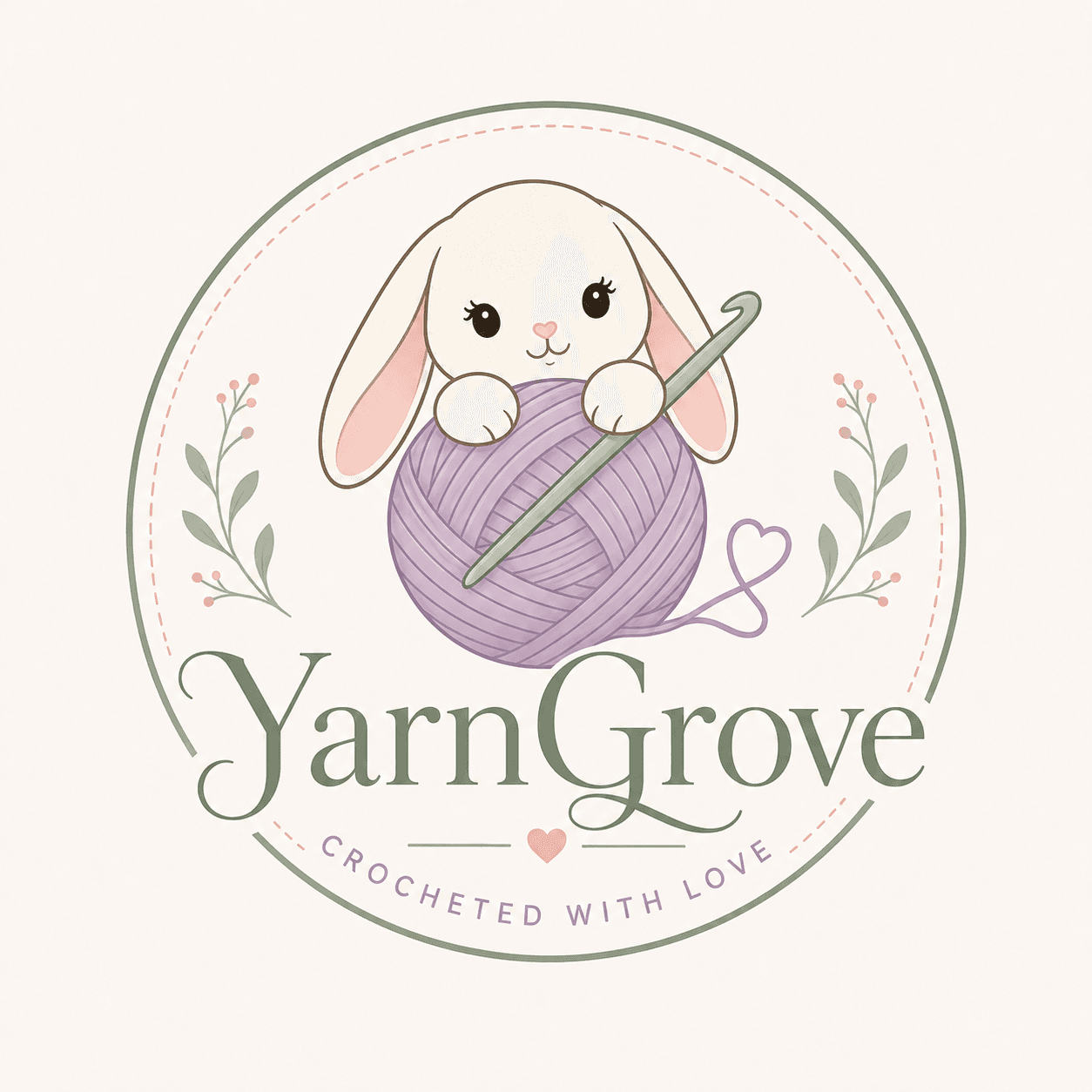 The Yarn Grove logo: a bunny holding a ball of lavender yarn